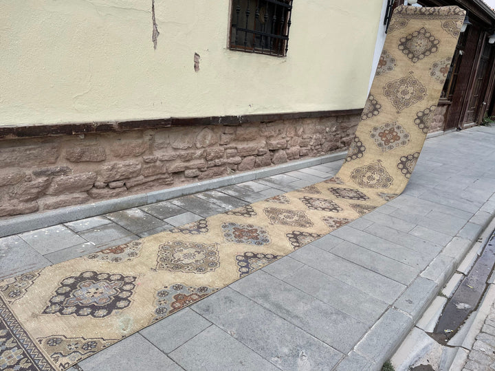 Beige Turkish Runner Rug 2' 9" x 21' 4" Hand-Knotted