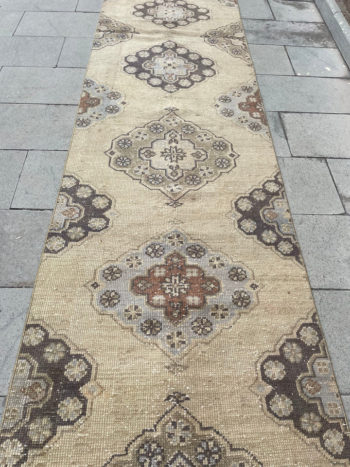 Beige Turkish Runner Rug 2' 9" x 21' 4" Hand-Knotted field