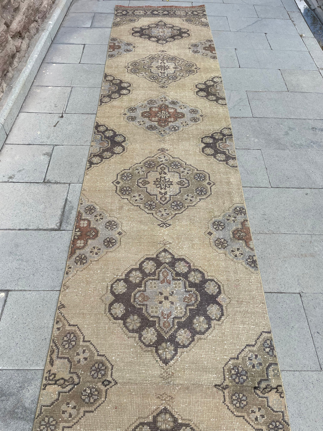 Beige Turkish Runner Rug 2' 9" x 21' 4" Hand-Knotted texture