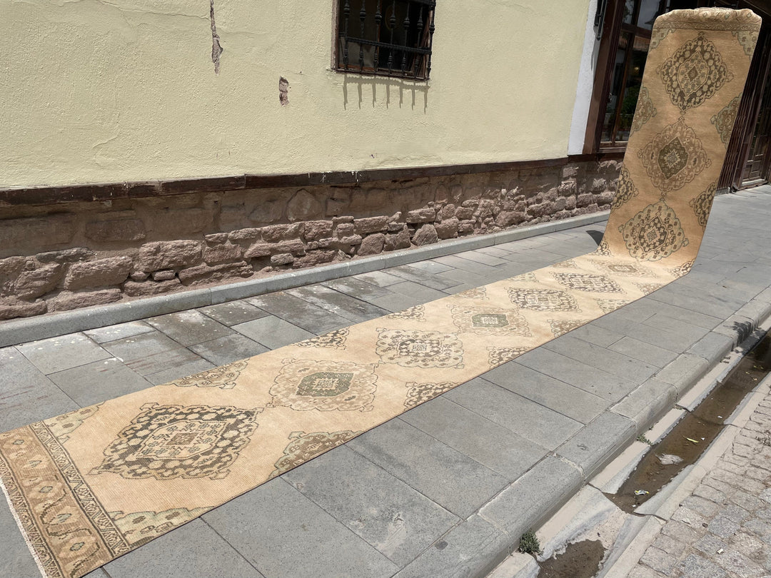 Beige Turkish Runner Rug 2' 9" x 24' 3" Hand-Knotted