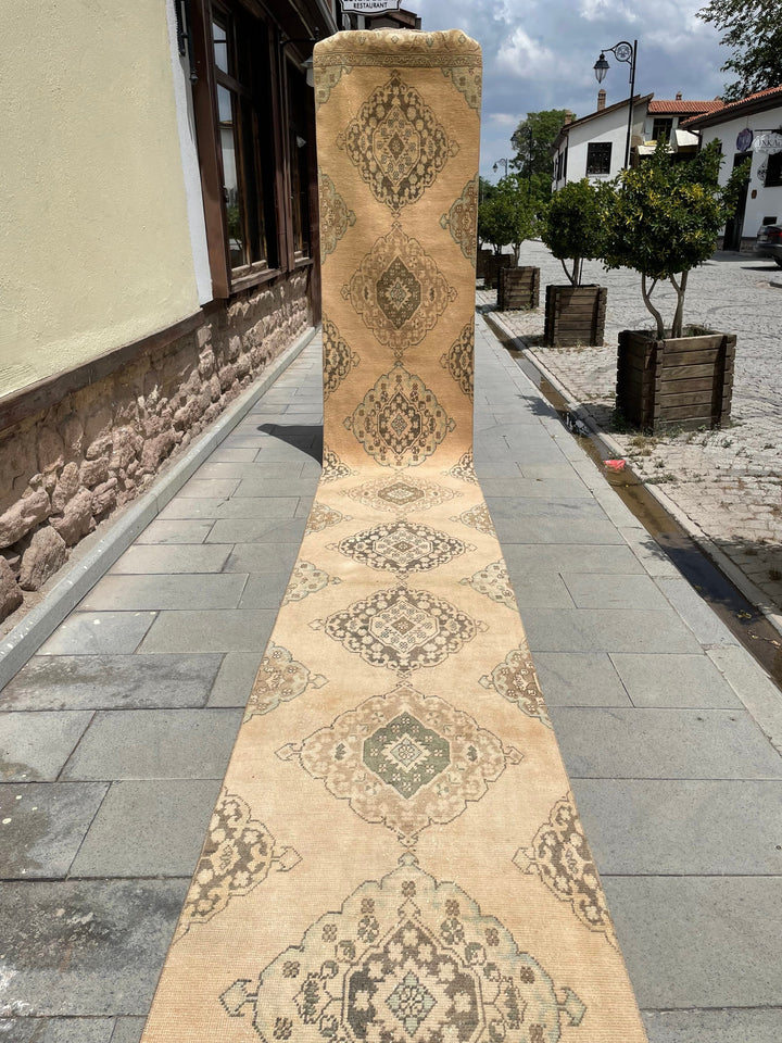 Beige Turkish Runner Rug 2' 9" x 24' 3" Hand-Knotted detail