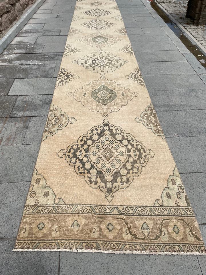 Beige Turkish Runner Rug 2' 9" x 24' 3" Hand-Knotted pattern