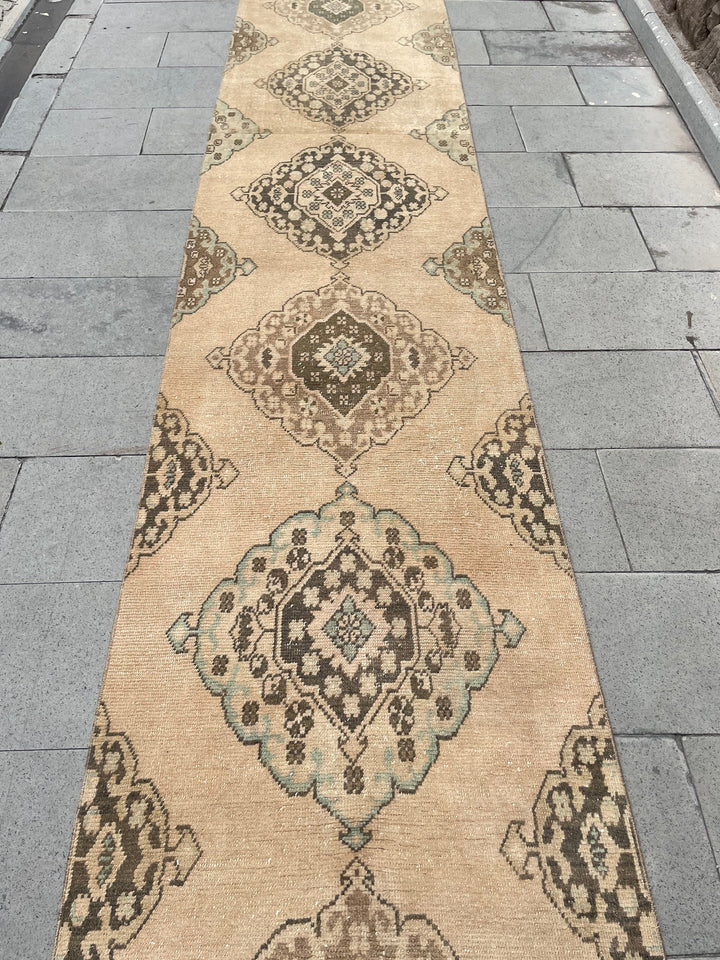 Beige Turkish Runner Rug 2' 9" x 24' 3" Hand-Knotted reverse
