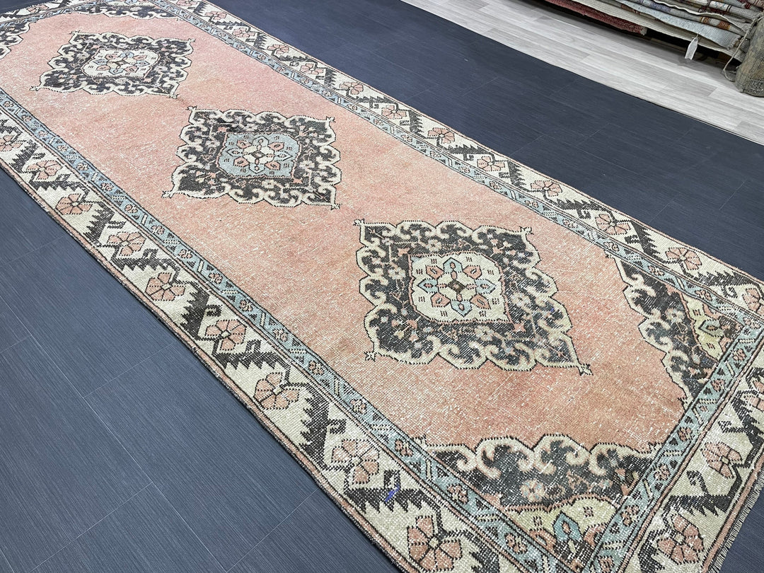 Rust Turkish Runner Rug 4' x 10' 4" Hand-Knotted