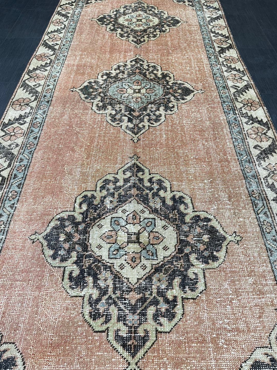 Rust Turkish Runner Rug 4' x 10' 4" Hand-Knotted reverse