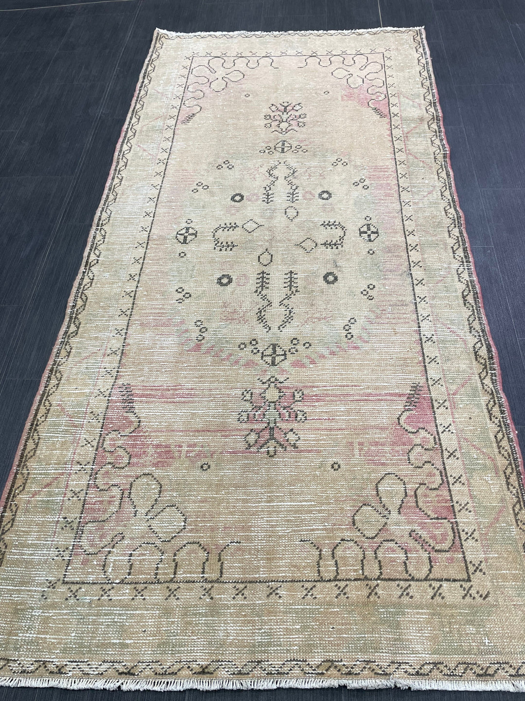 Pink Turkish Oushak Rug 3' 3" x 6' 9" Hand-Knotted close-up