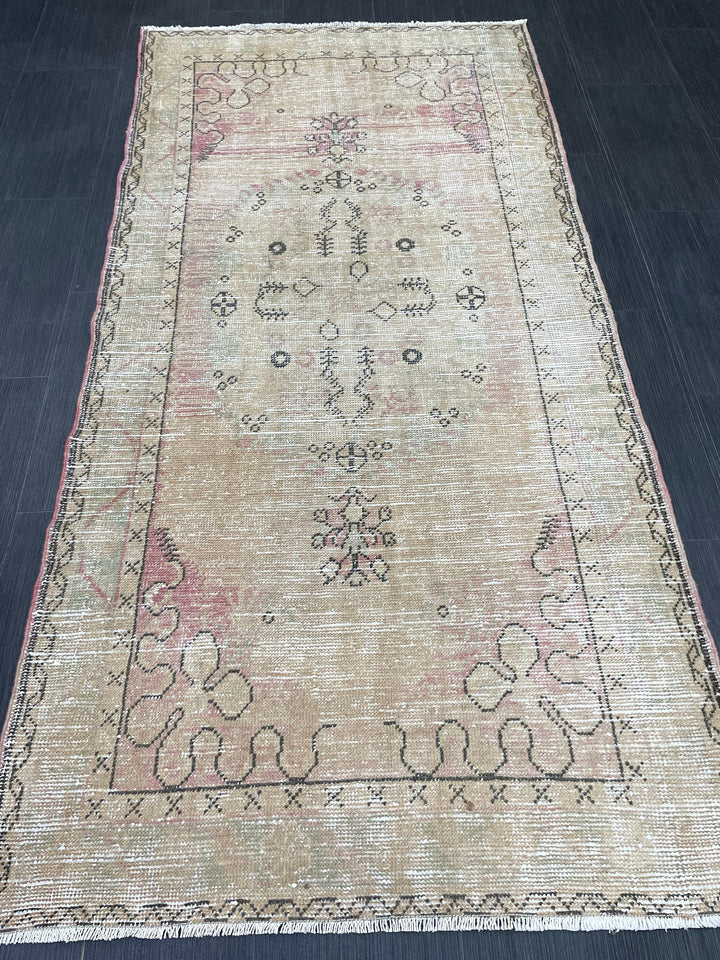 Pink Turkish Oushak Rug 3' 3" x 6' 9" Hand-Knotted field