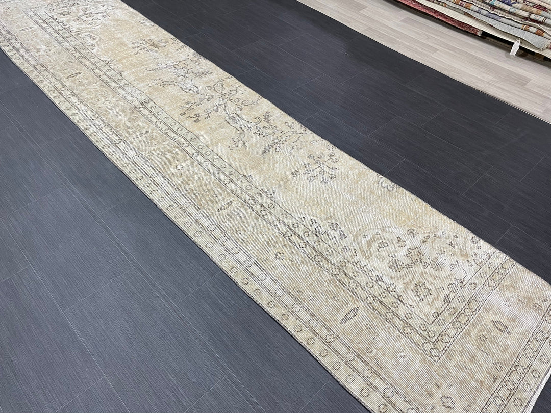 Beige Turkish Runner Rug 2' 6" x 11' 6" Hand-Knotted