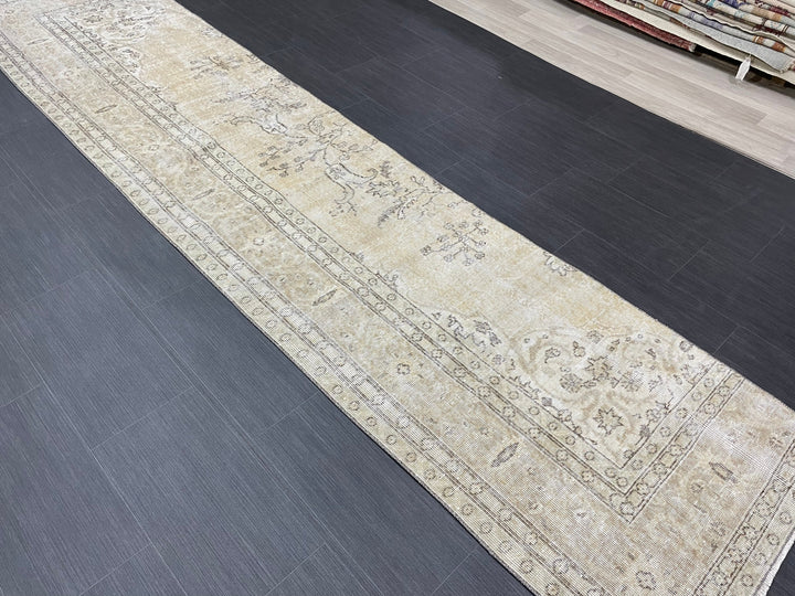 Beige Turkish Runner Rug 2' 6" x 11' 6" Hand-Knotted