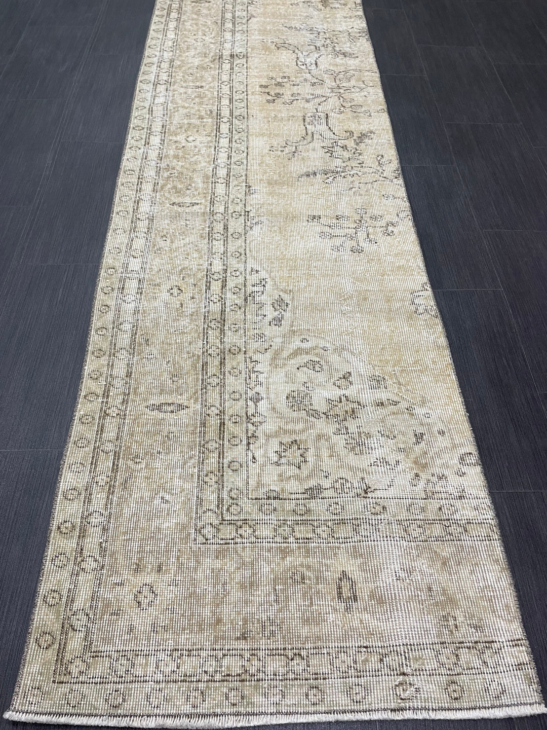 Beige Turkish Runner Rug 2' 6" x 11' 6" Hand-Knotted close-up