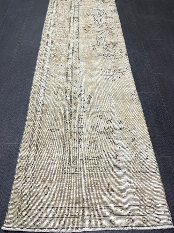 Beige Turkish Runner Rug 2' 6" x 11' 6" Hand-Knotted close-up