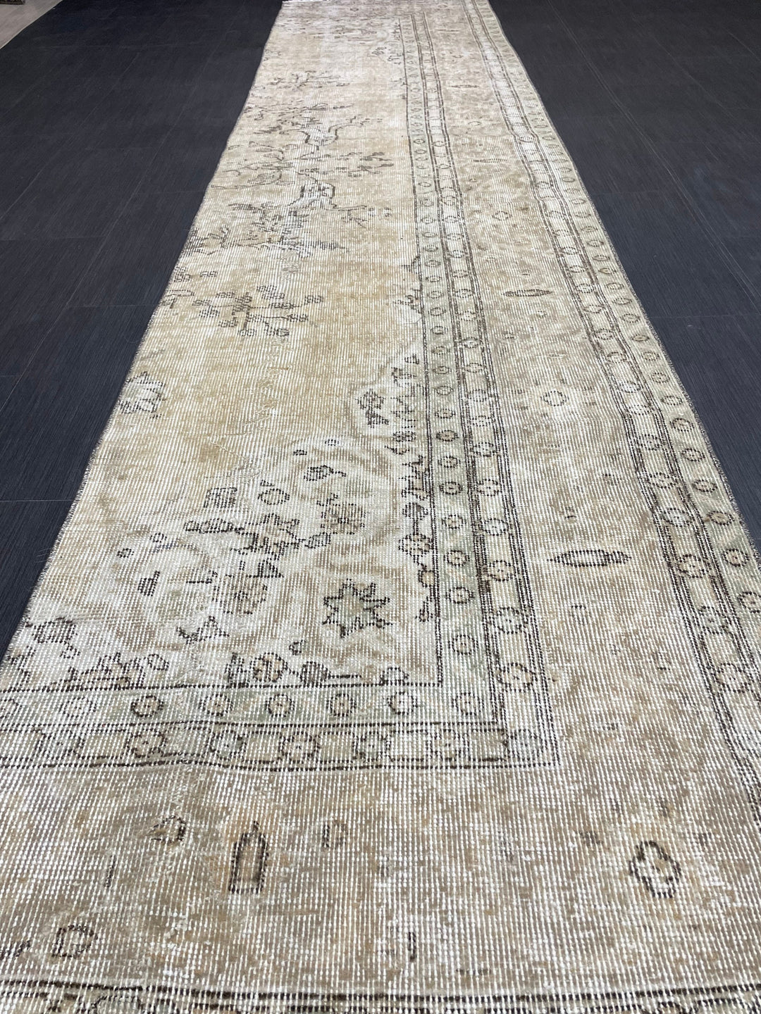 Beige Turkish Runner Rug 2' 6" x 11' 6" Hand-Knotted pattern