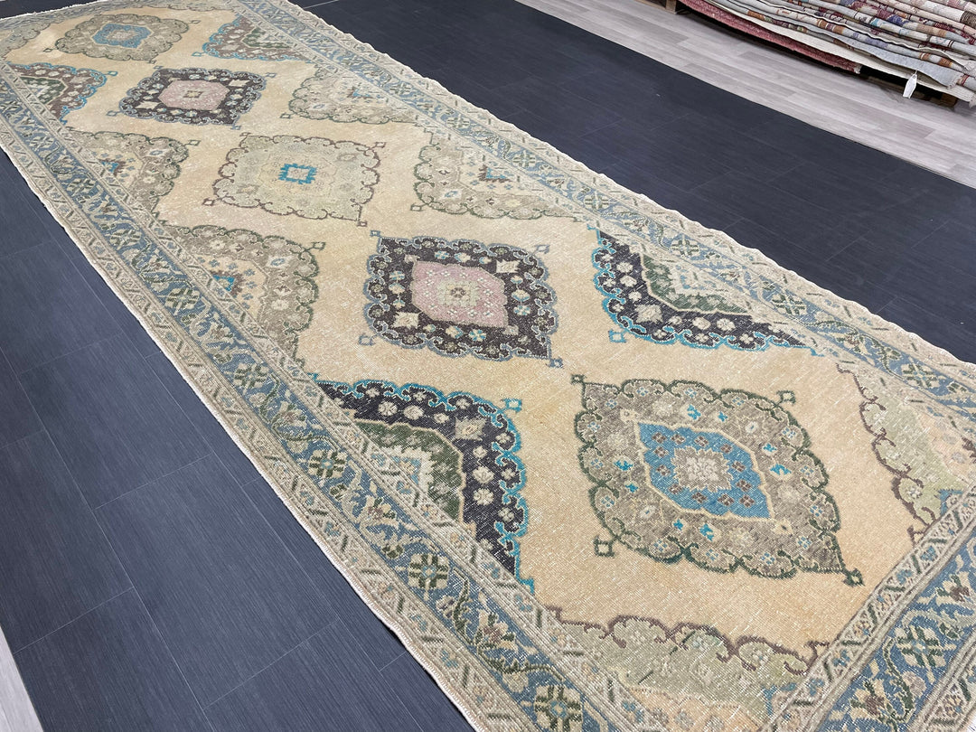 Beige Turkish Runner Rug 4' 10" x 13' 10" Hand-Knotted view