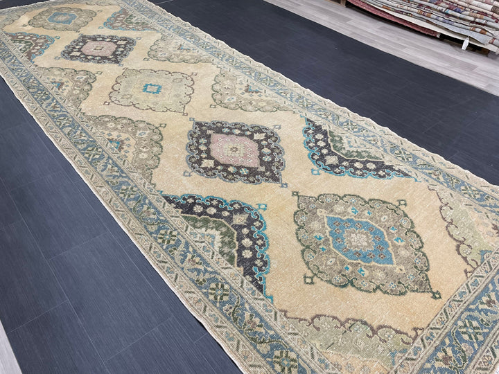 Beige Turkish Runner Rug 4' 10" x 13' 10" Hand-Knotted view