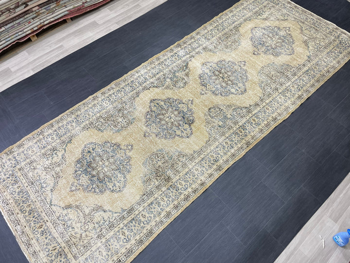 Beige Turkish Runner Rug 5' x 12' 11" Hand-Knotted