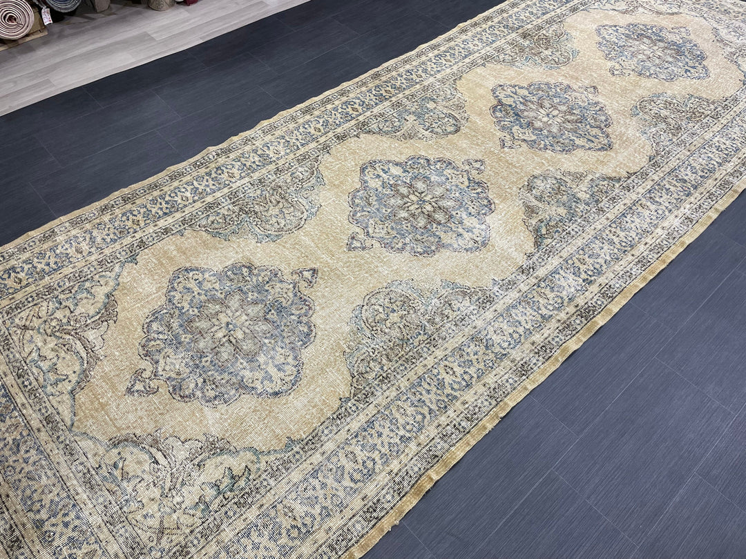 Beige Turkish Runner Rug 5' x 12' 11" Hand-Knotted detail