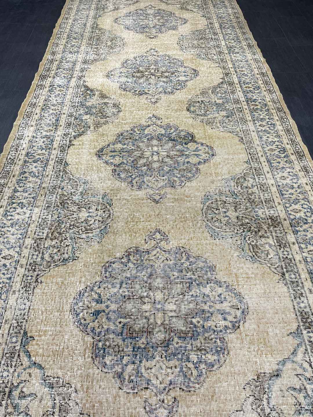 Beige Turkish Runner Rug 5' x 12' 11" Hand-Knotted pattern