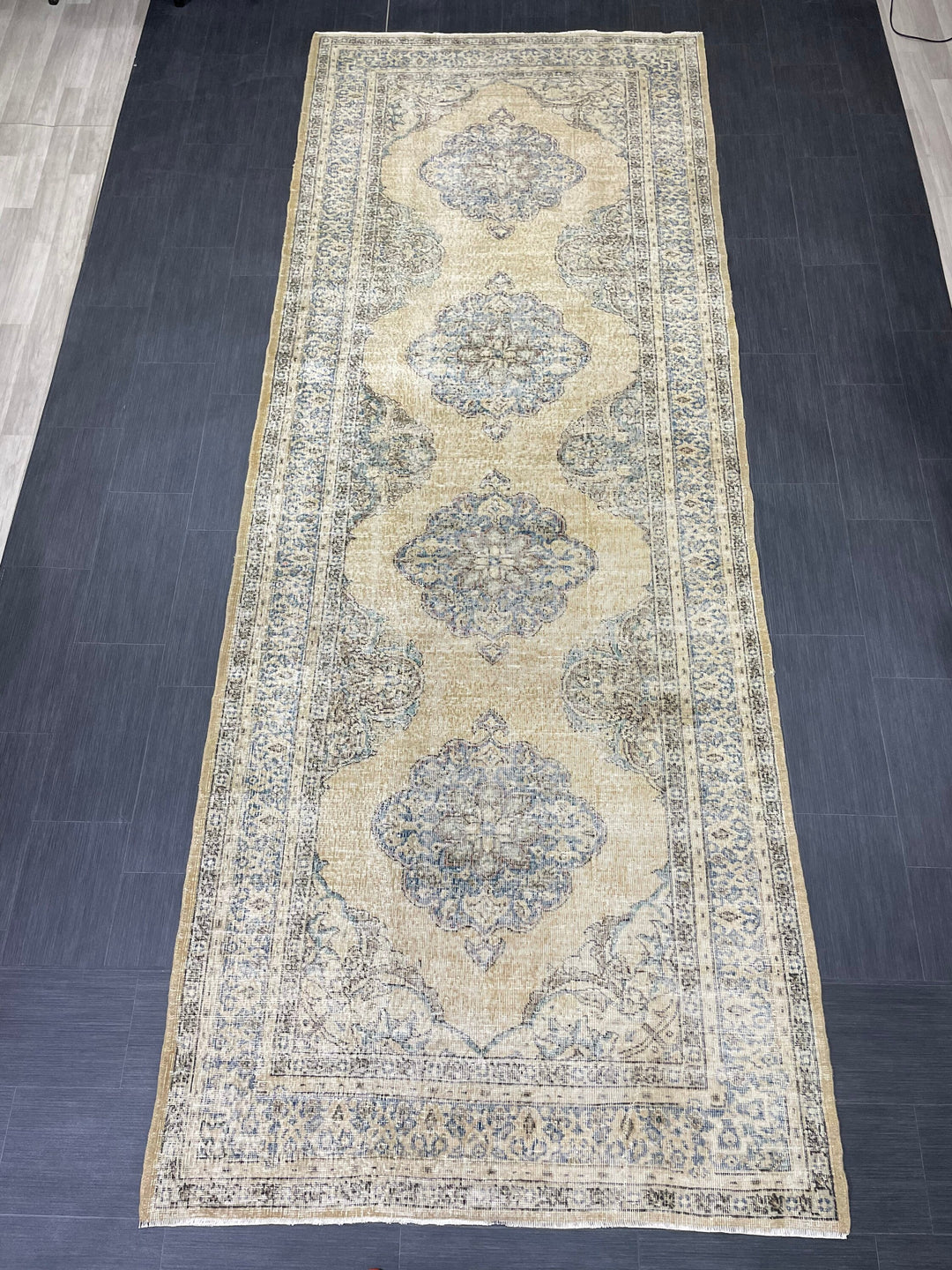 Beige Turkish Runner Rug 5' x 12' 11" Hand-Knotted texture