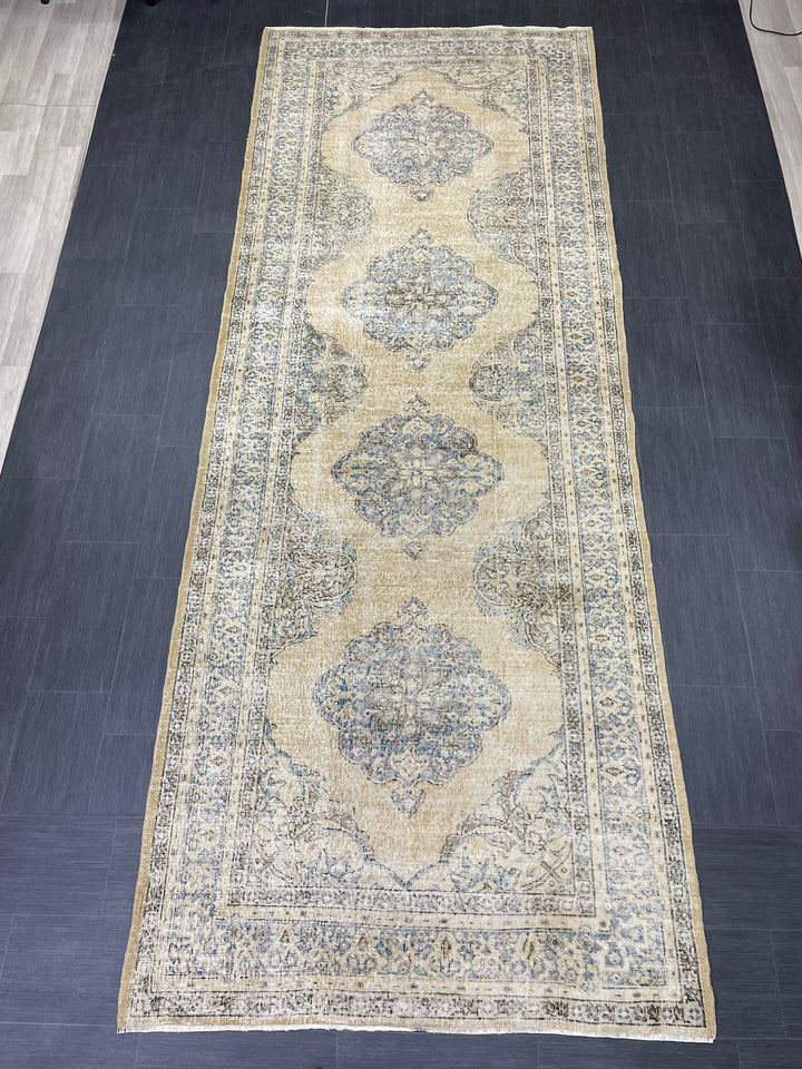 Beige Turkish Runner Rug 5' x 12' 11" Hand-Knotted texture