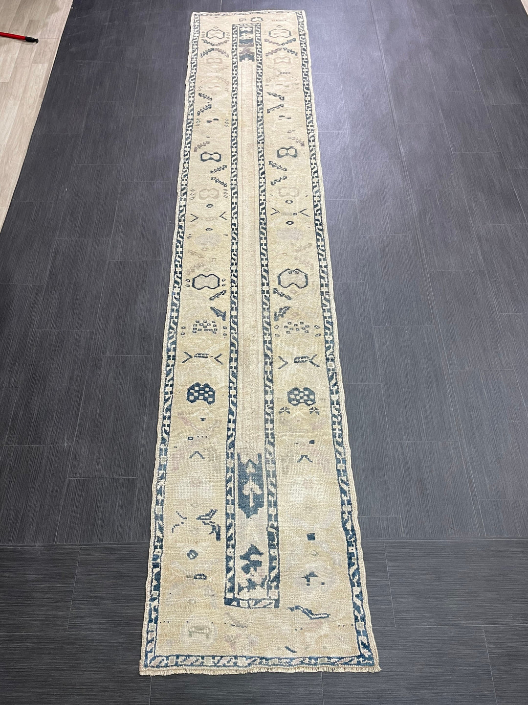 Beige Turkish Runner Rug 2' 4" x 11' 8" Hand-Knotted pattern