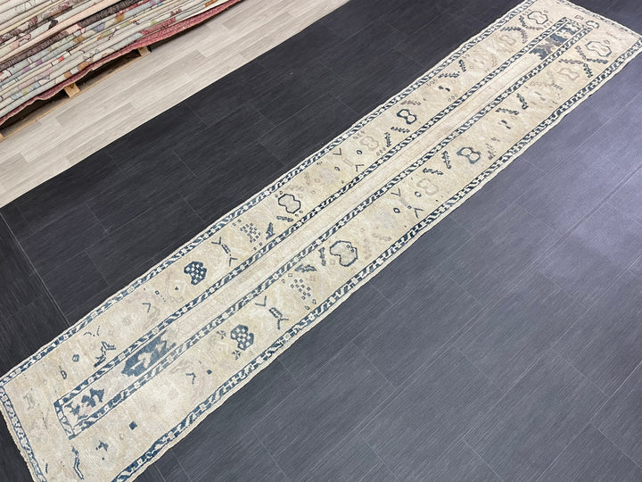 Beige Turkish Runner Rug 2' 4" x 11' 8" Hand-Knotted detail
