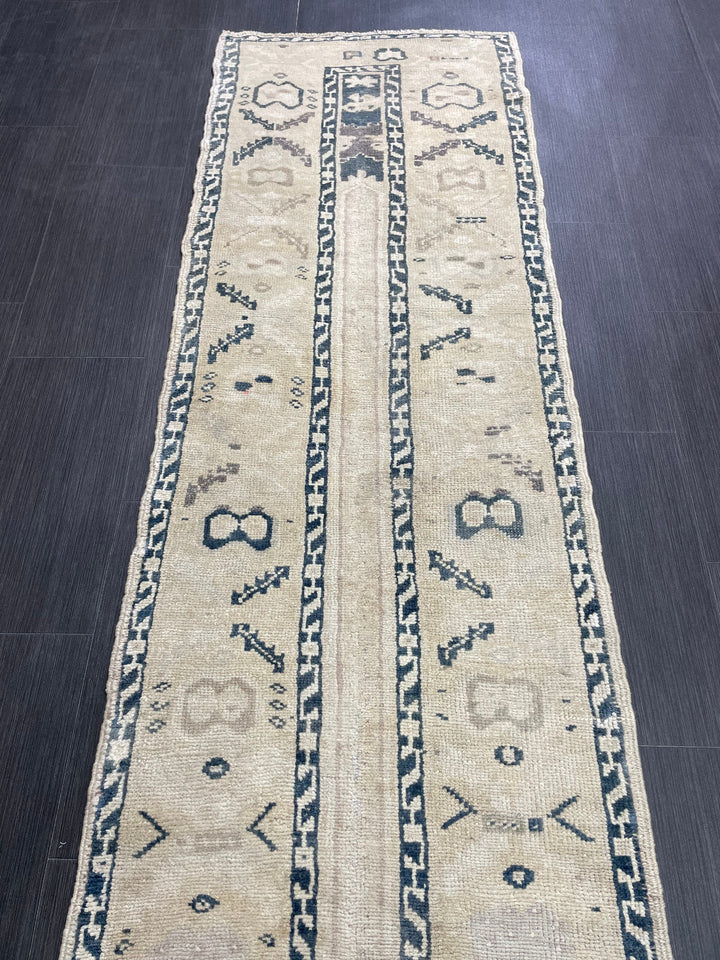 Beige Turkish Runner Rug 2' 4" x 11' 8" Hand-Knotted field