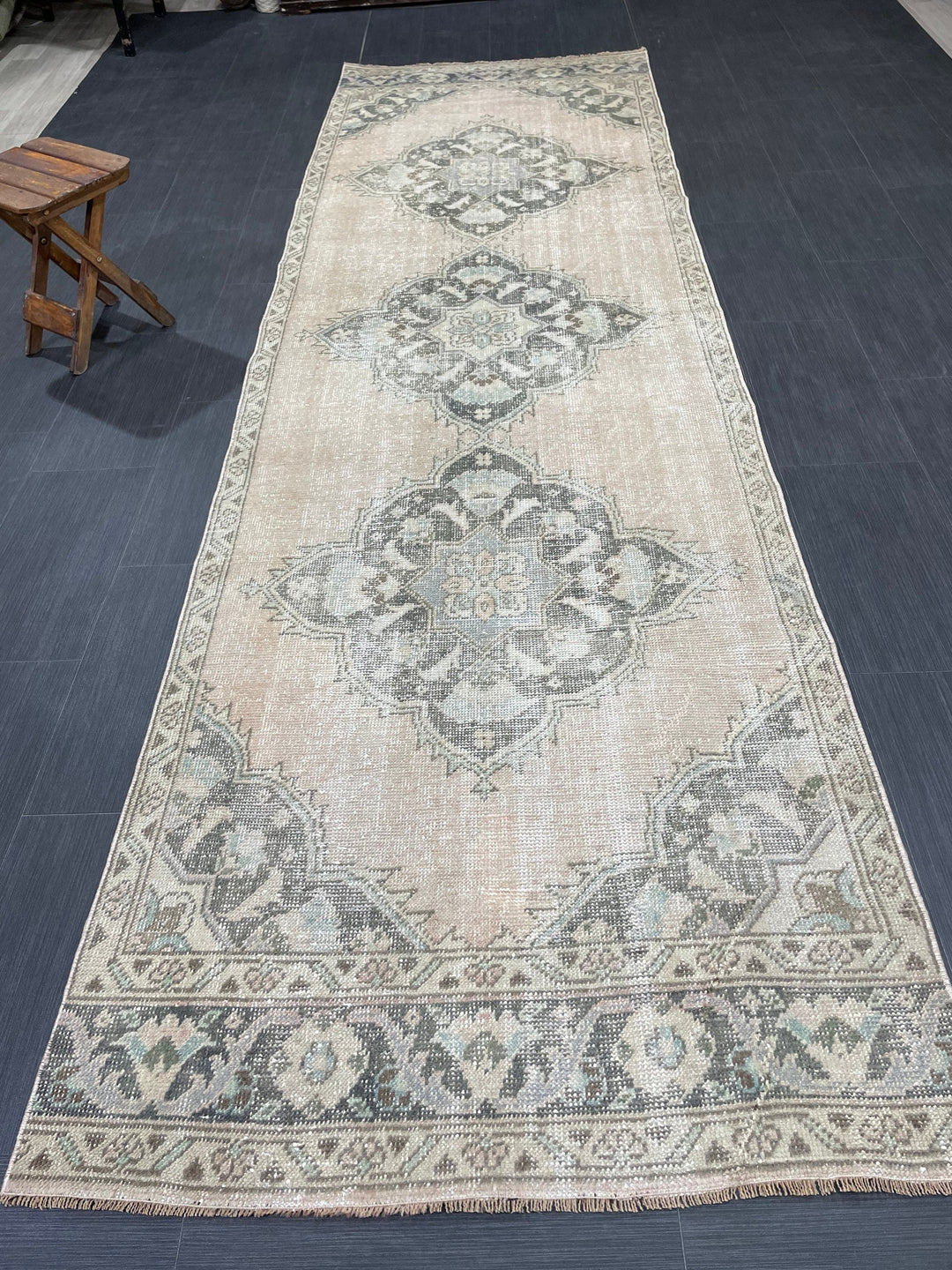 Green Turkish Runner Rug 3' 5" x 11' 2" Hand-Knotted | No. WR34216