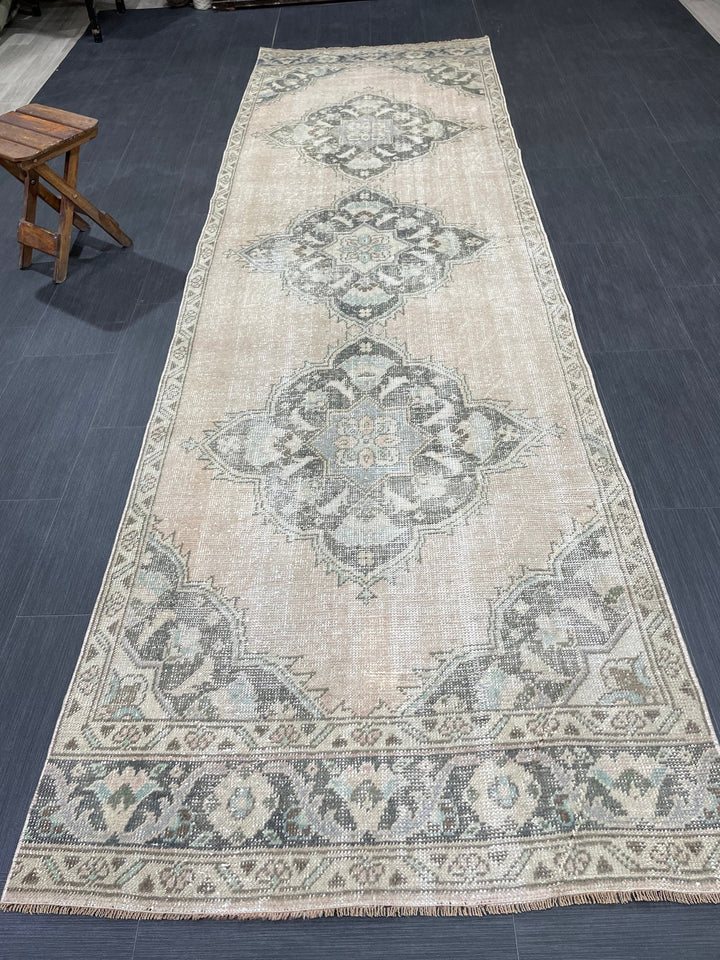 Green Turkish Runner Rug 3' 5" x 11' 2" Hand-Knotted | No. WR34216