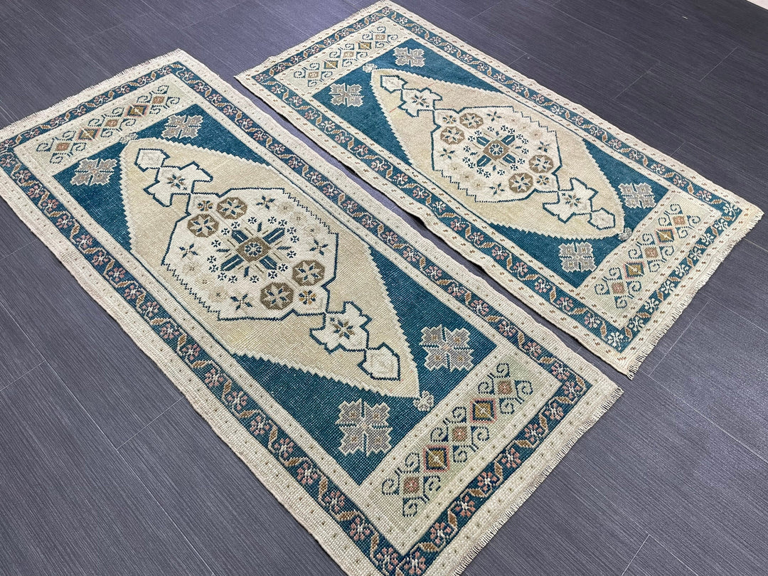 Beige Turkish Runner Rug 1' 11" x 5' 4" Hand-Knotted