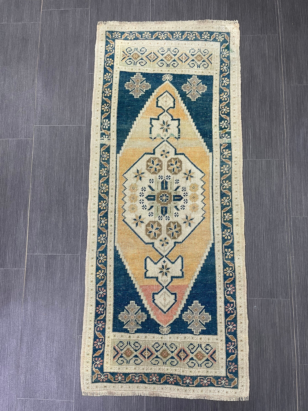 Beige Turkish Runner Rug 1' 11" x 4' 7" Hand-Knotted close-up