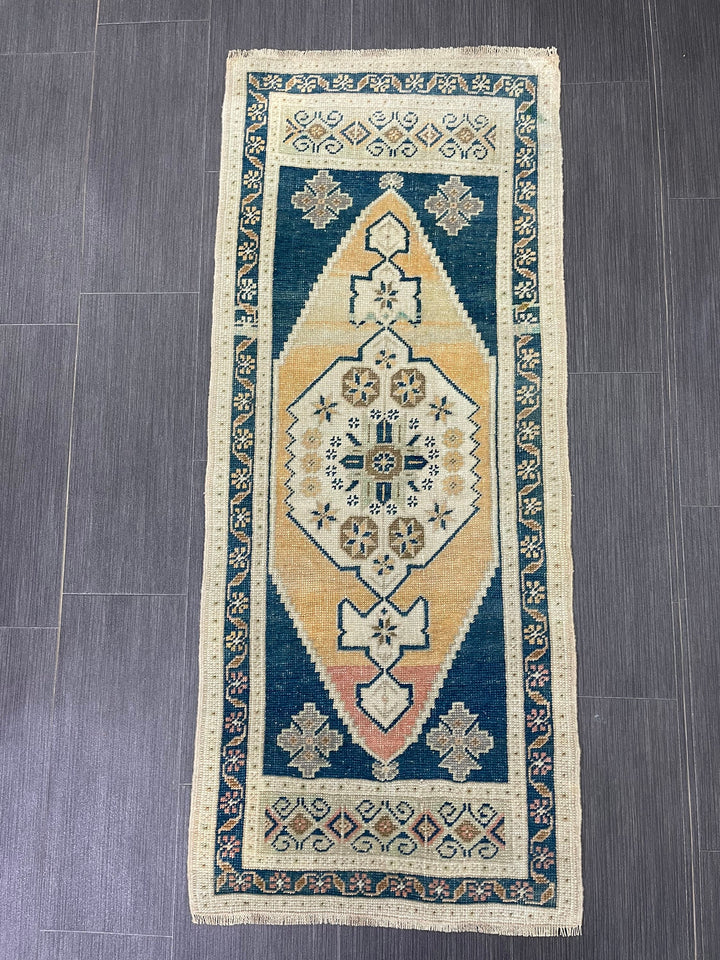Beige Turkish Runner Rug 1' 11" x 4' 7" Hand-Knotted close-up