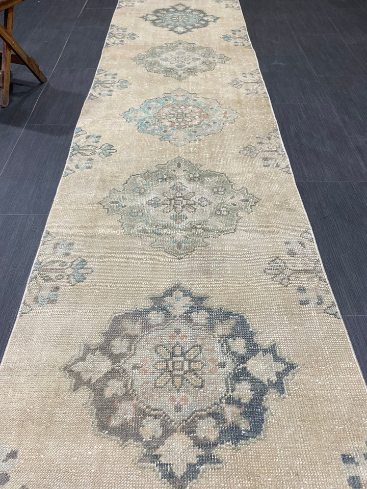 Beige Turkish Runner Rug 2' 6" x 10' 6" Hand-Knotted view