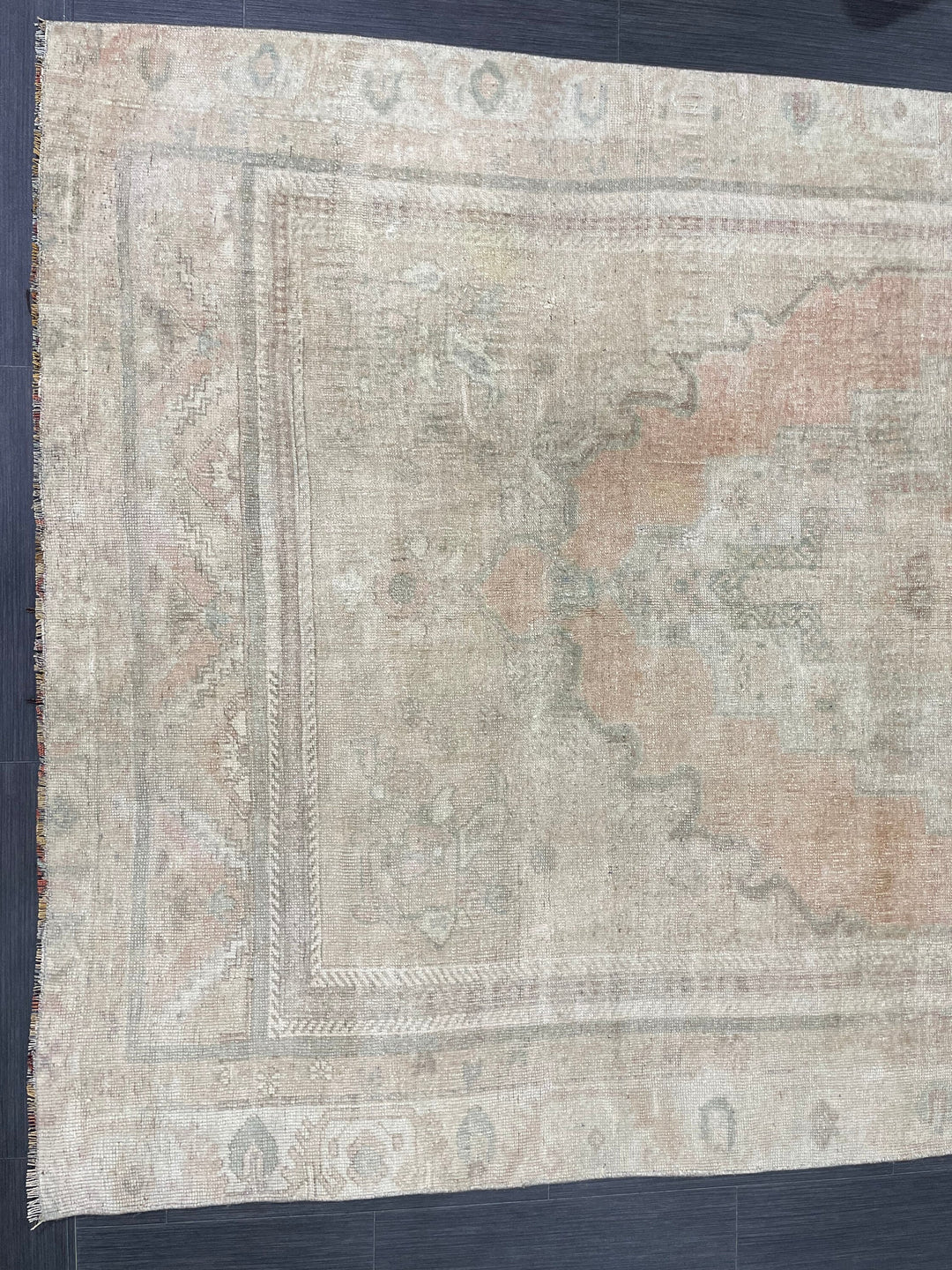 Beige Turkish Runner Rug 5' x 8' 10" Hand-Knotted border