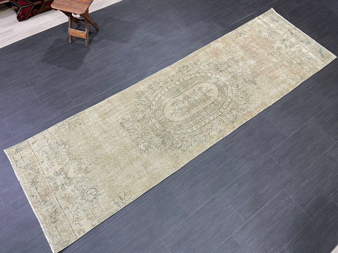 Green Turkish Runner Rug 2' 9" x 9' 4" Hand-Knotted