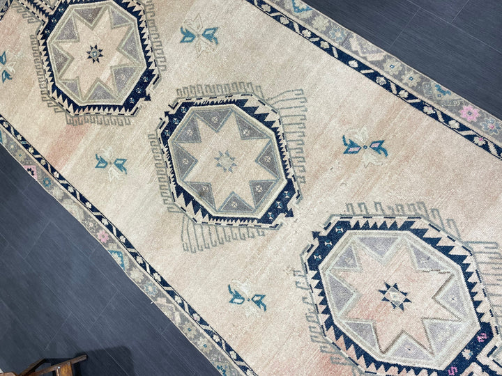 Beige Turkish Runner Rug 4' 6" x 11' Hand-Knotted pattern
