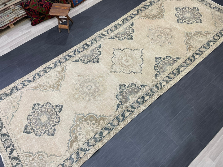 Beige Turkish Runner Rug 5' x 13' 6" Hand-Knotted