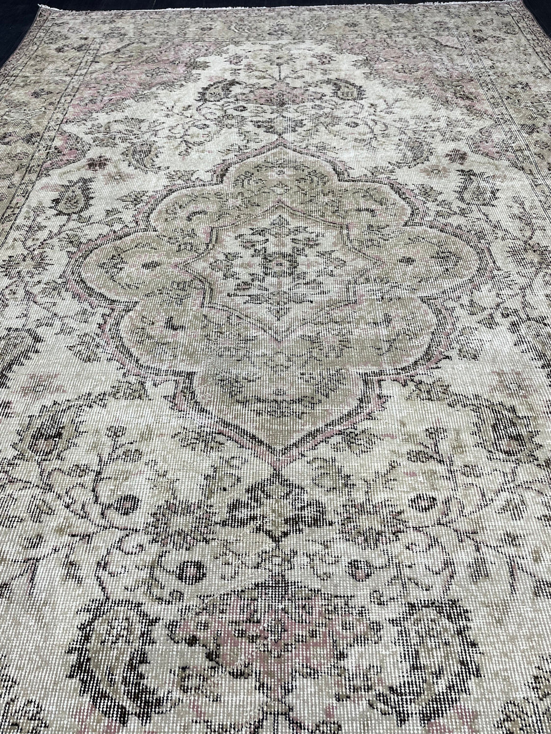 Beige Turkish Runner Rug 6' 3" x 9' 9" Hand-Knotted field