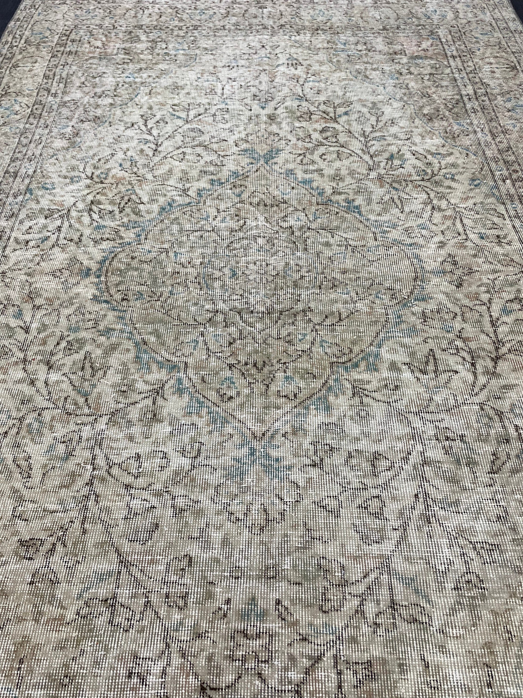 Rust Turkish Runner Rug 5' 7" x 8' 10" Hand-Knotted texture