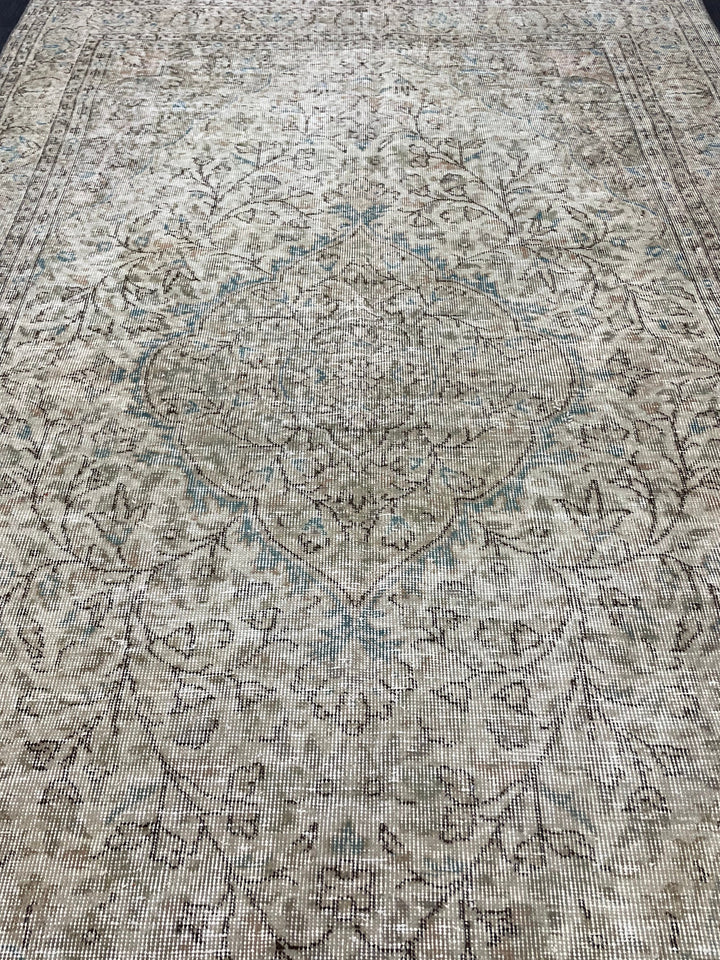 Rust Turkish Runner Rug 5' 7" x 8' 10" Hand-Knotted texture