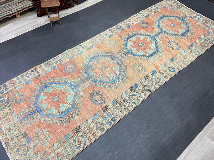 Beige Turkish Runner Rug 4' 7" x 12' 6" Hand-Knotted