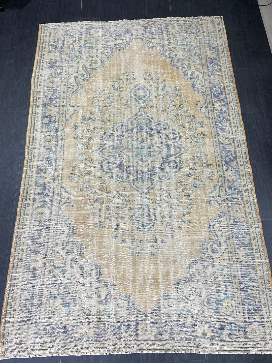 Beige Turkish Runner Rug 6' 4" x 10' Hand-Knotted close-up