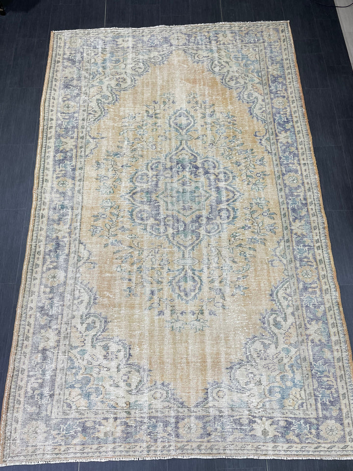 Beige Turkish Runner Rug 6' 4" x 10' Hand-Knotted close-up