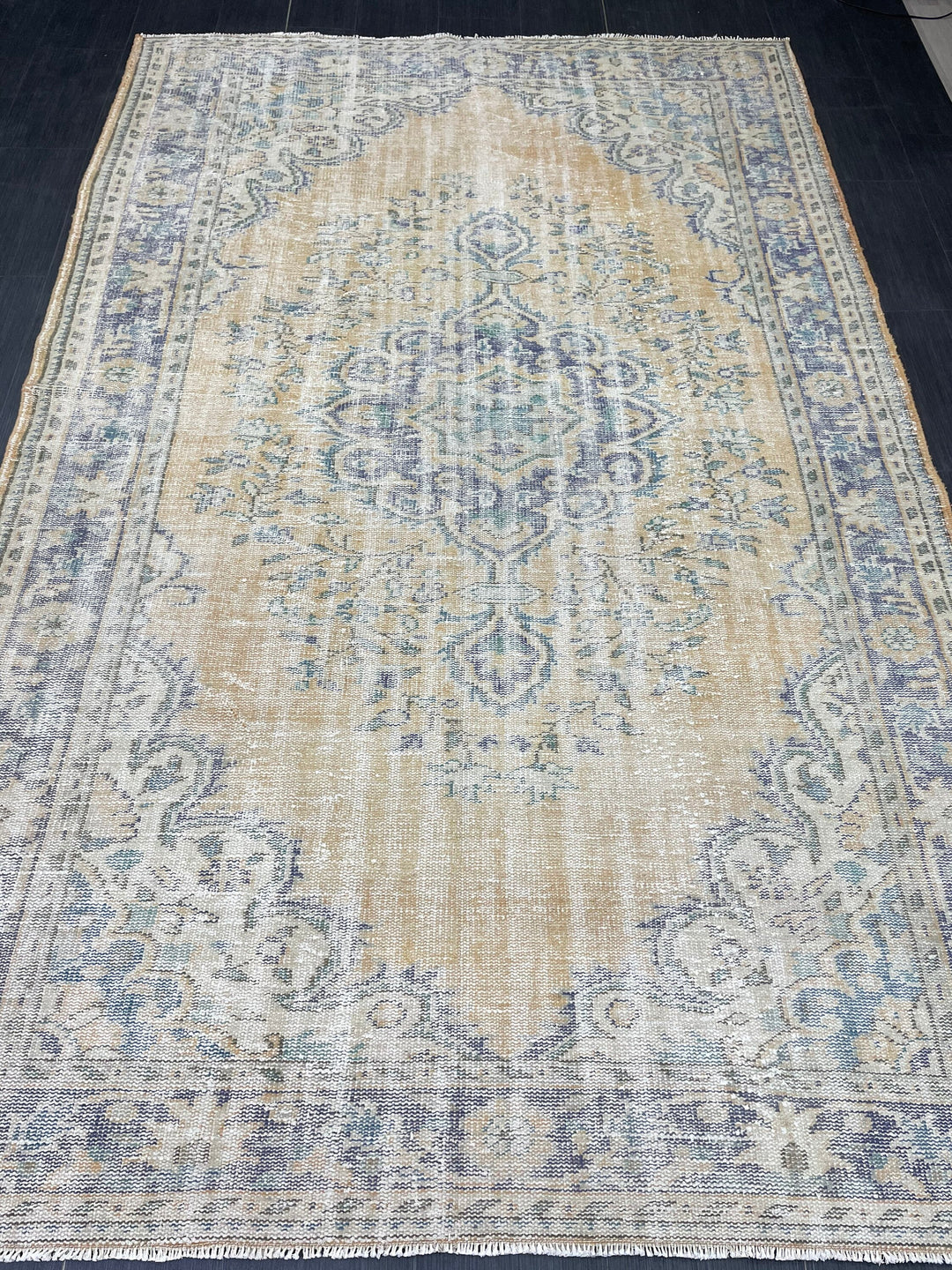 Beige Turkish Runner Rug 6' 4" x 10' Hand-Knotted field