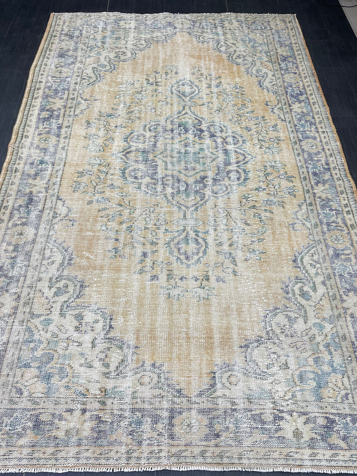 Beige Turkish Runner Rug 6' 4" x 10' Hand-Knotted field