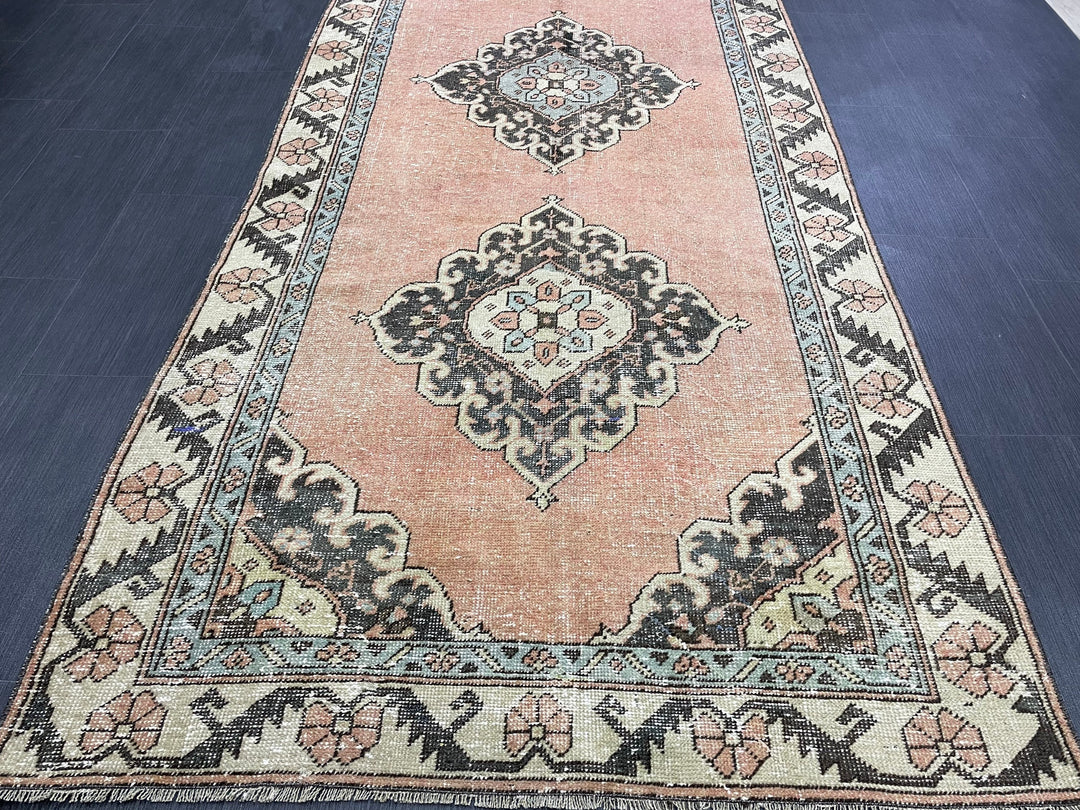 Rust Turkish Runner Rug 4' x 10' 4" Hand-Knotted texture