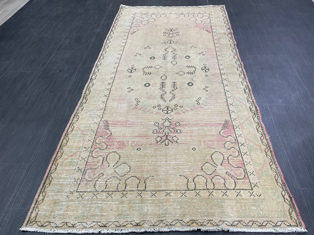 Pink Turkish Oushak Rug 3' 3" x 6' 9" Hand-Knotted texture