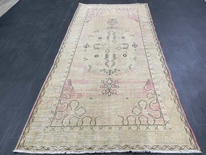 Pink Turkish Oushak Rug 3' 3" x 6' 9" Hand-Knotted texture