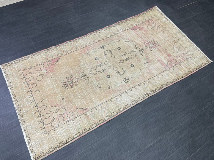 Pink Turkish Oushak Rug 3' 3" x 6' 9" Hand-Knotted reverse