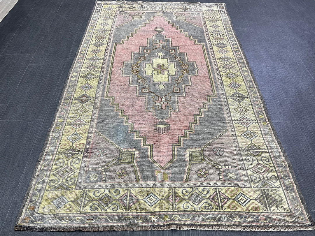 Beige Turkish Runner Rug 4' x 6' 8" Hand-Knotted close-up