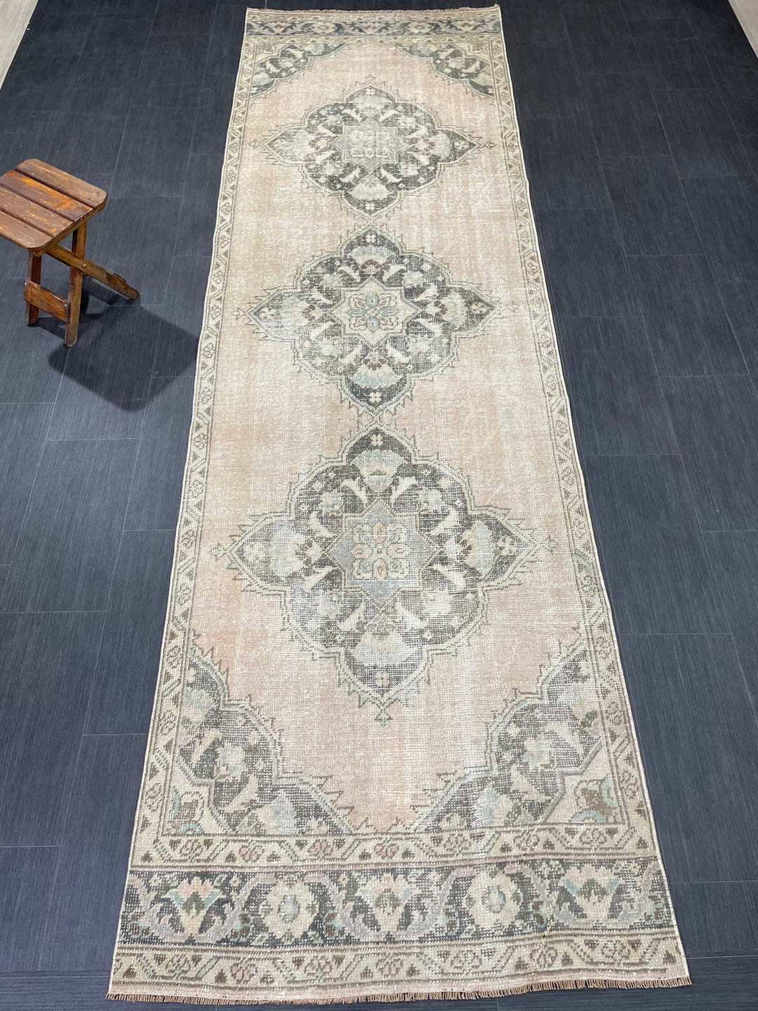Green Turkish Runner Rug 3' 5" x 11' 2" Hand-Knotted | No. WR34216